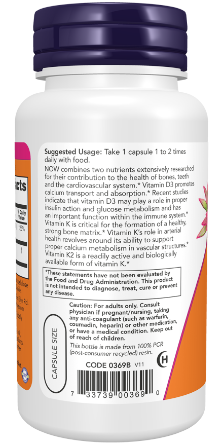 Vit D-3/K2 1000 IU/45 MCG 120 Capsules