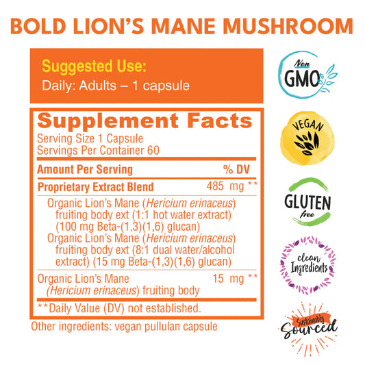 Bold Lion's Mane Mushroom - 60 Capsules