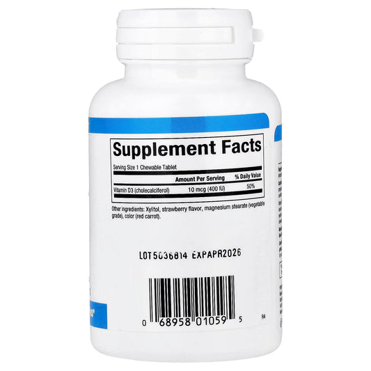 Vitamin D3 For Kids 10 mcg (400 IU) Chewable – Strawberry