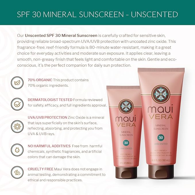 SPF 30 Unscented Mineral Sunscreen - Maui Vera