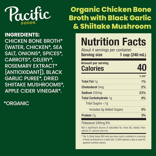 Pacific Foods, Broth Bone Chicken Black Garlic Shiitake Organic, 32oz