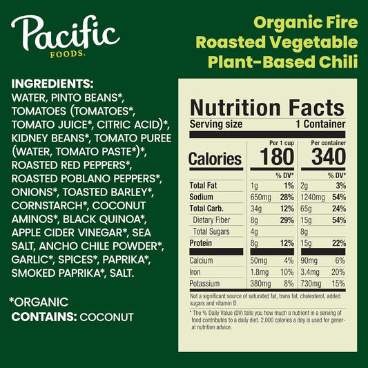 Pacific Foods Organic Fire Roasted Vegetable Chili, Plant Based, 16.5 oz