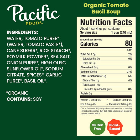 Pacific Foods Organic Tomato Basil Soup, 32 oz