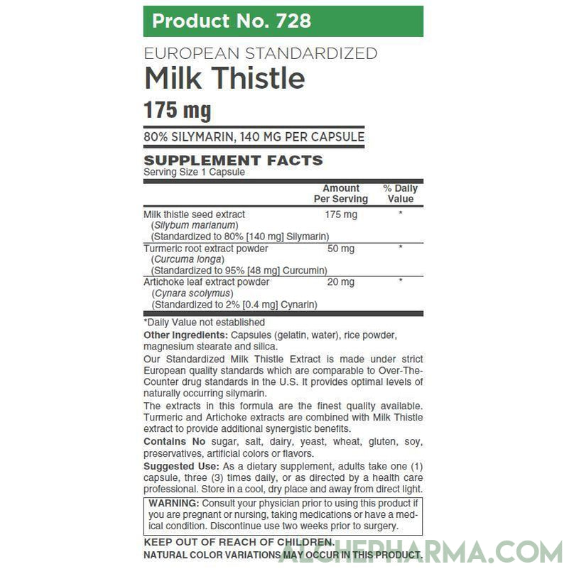 Milk Thistle Extract Plus ( European standardized, EUROMED S.A. ) , Standardized to 80% Silymarin providing 140mg per capsule-Herb-AlchePharma