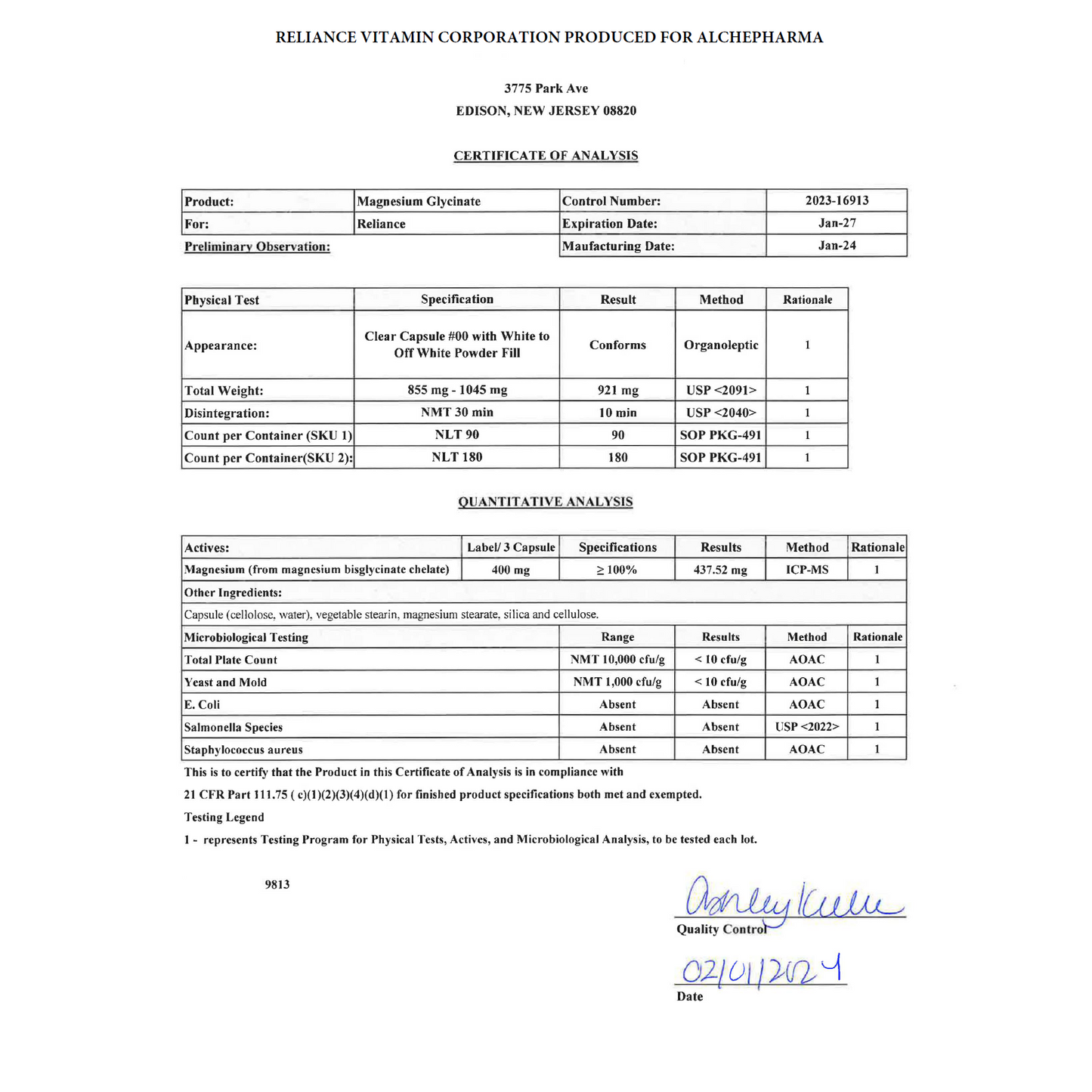 AlchePharma® Magnesium Glycinate 400mg-AlchePharma