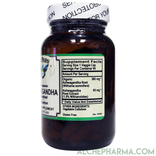 Ashwagandha Organic full spectrum root and Standardized extract mix Pure, Vegetarian, No Fillers-Ayurvedic-AlchePharma