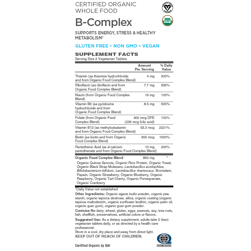 B-Complex Certified Organic Whole Food Vegan-Vitamins & Supplements-AlchePharma