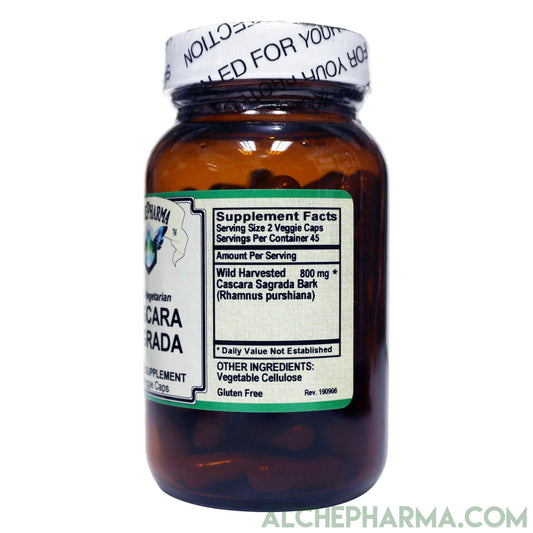 Cascara Sagrada Bark Wild Harvested (Rhamnus purshiana Bark) 400 mg. per Veggie Cap-Herbs-AlchePharma
