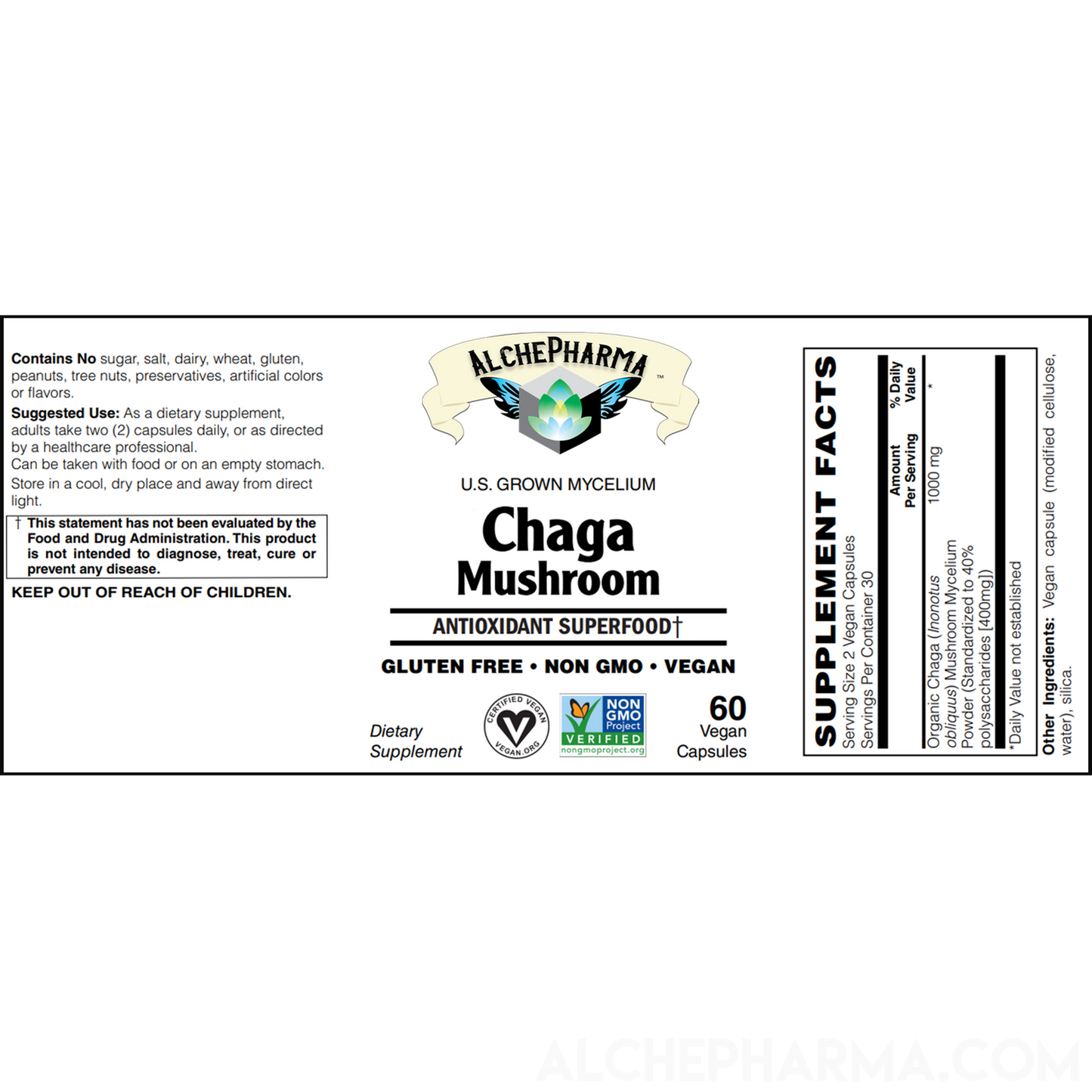 Chaga Mushroom Organic mycelium powder, standardized to 40% polysaccharides-Mushroom-AlchePharma
