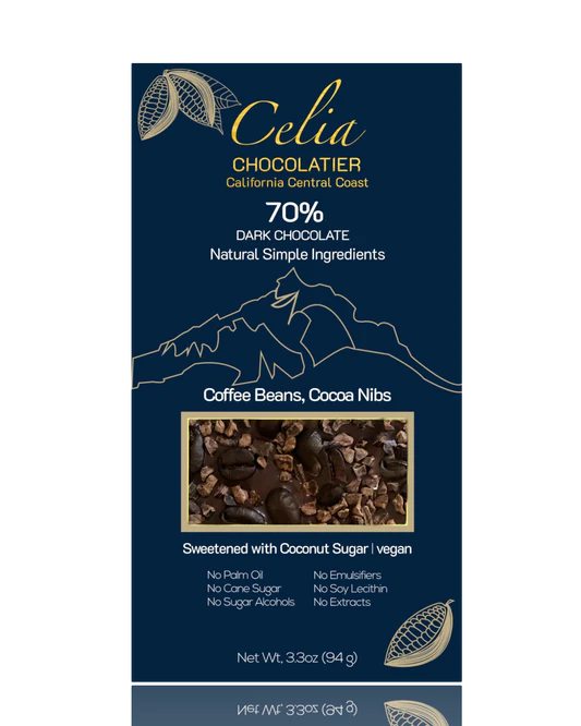 70% Dark Chocolate - Coffee & Nibs (3.8oz)
