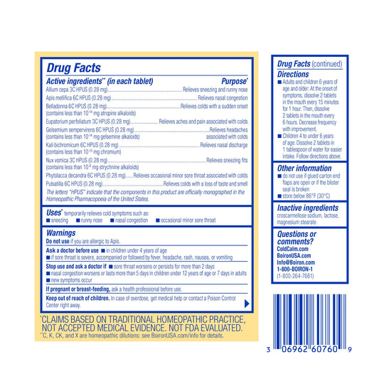 ColdCalm® - Homeopathic Meltaway Tablets