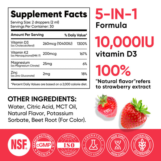 Vitamin D3+K2 Drops Strawberry 2oz