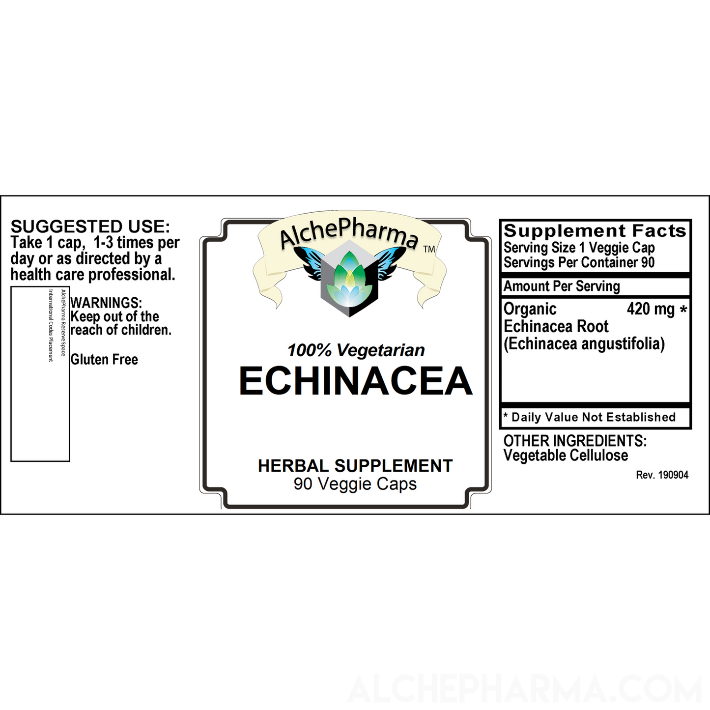 Echinacea 100% Vegetarian Organic Echinacea Angustifolia 420 mg. Vcaps PARVE K-1604-Vitamins & Supplements-AlchePharma