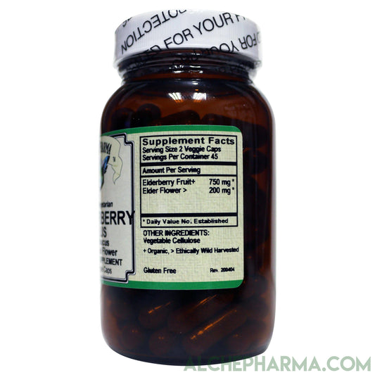 Elderberry Plus ( Organic Elderberry Fruit w/ Wildcrafted Elderflower ) Sambucus Full Spectrum and 100% Vegetarian-Herbs-AlchePharma