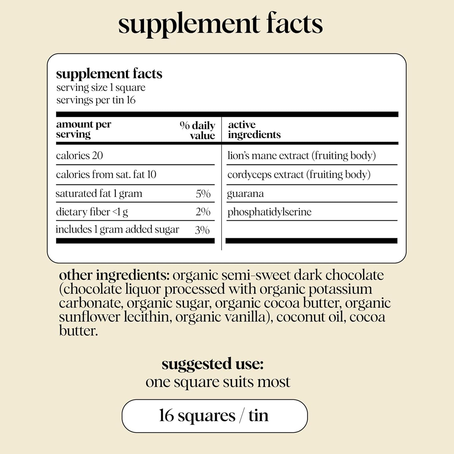 Alice Mushroom Chocolates - For Focus & Energy - 16 Squares
