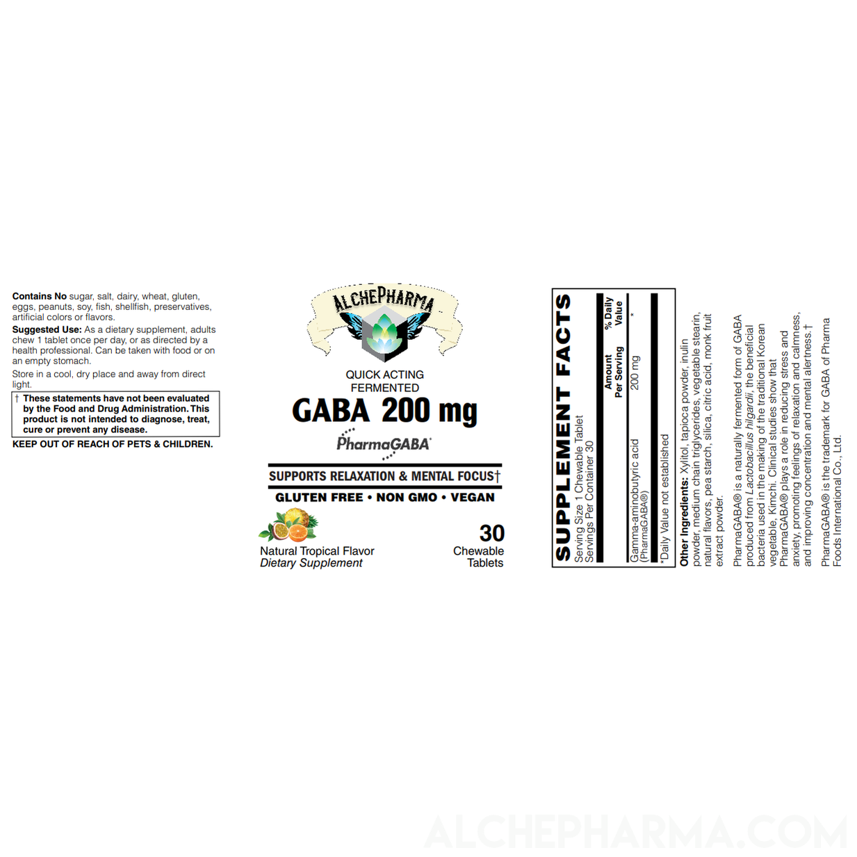 GABA - PharmaGABA® Fermented Quick Acting Chewable-Vitamins & Supplements-AlchePharma