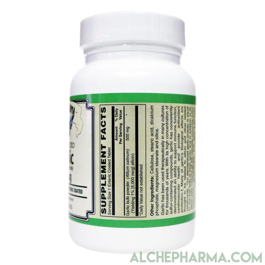 Garlic Premium Enteric Coated High Yield 5000 mcg Allicin w/All The Naturally Occurring Sulfur compounds (thiosulfinates and Gamma-glutamyl-cysteines)-AlchePharma