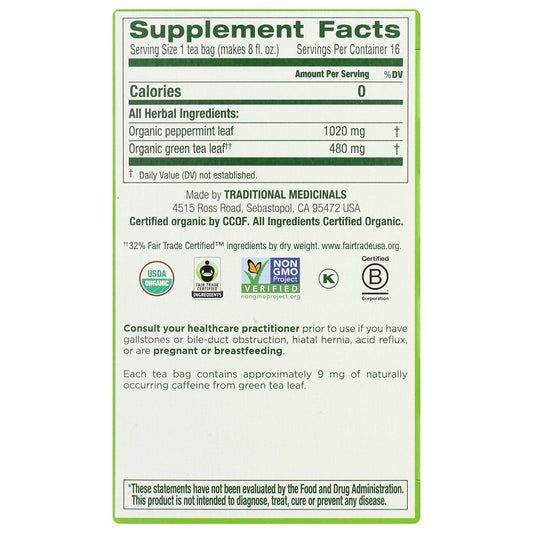 Green Tea - Peppermint, Organic-Herbal Teas-AlchePharma
