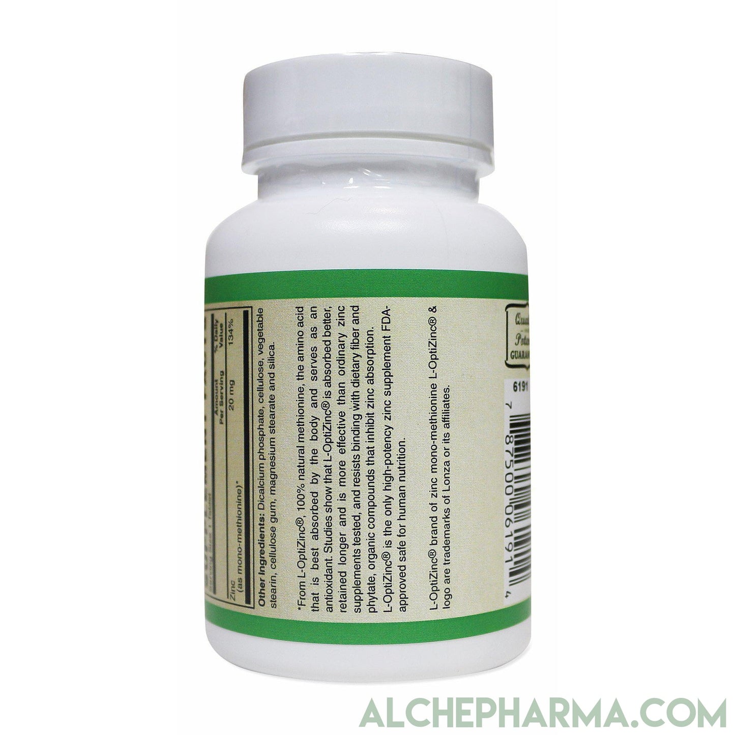 L-OptiZinc® 20mg Zinc as Mono-Methionine, not affected by dietary fiber and does not have a negative effect on copper absorption/status.-Minerals-AlchePharma