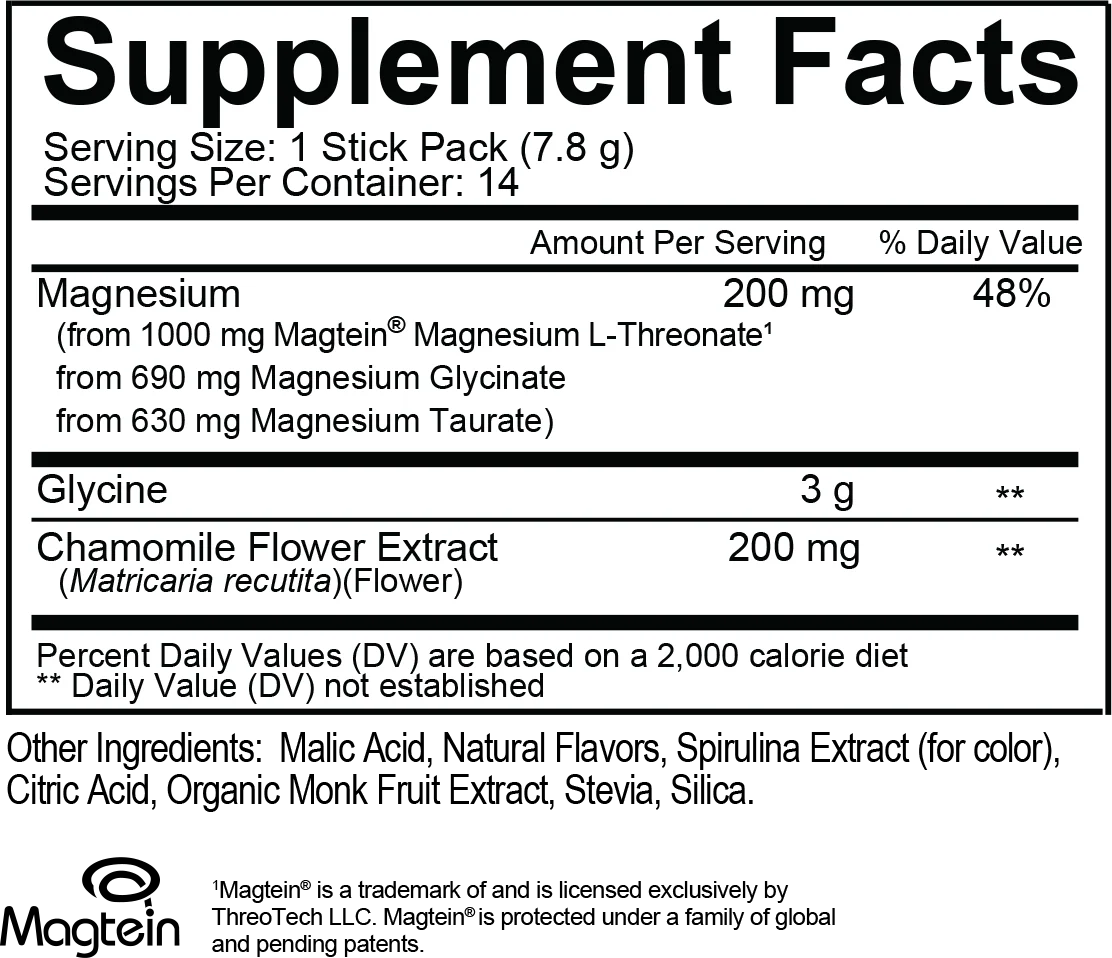 MagTech Sleep Drink Mix- Magnesium + Glycine + Chamomile, Lavender Berry Flavored - 14 Sticks