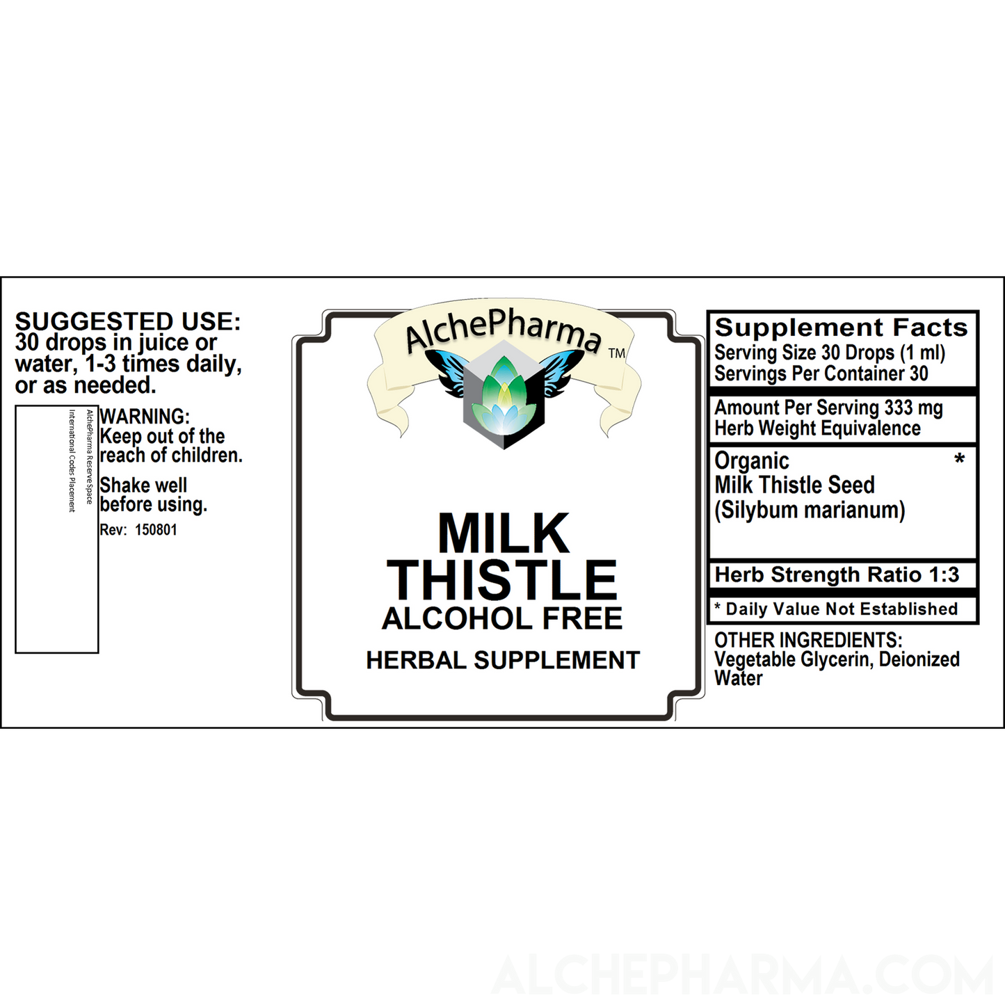 Milk Thistle (Alcohol Free ) w/ Organic Milk Thistle Seed HSR 1:3 Parve K-1604-AlchePharma