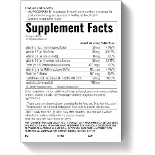 Neurocomplex-B - Vitamin B Complex - 60 Slow-Release Tablets-B-Complex-AlchePharma