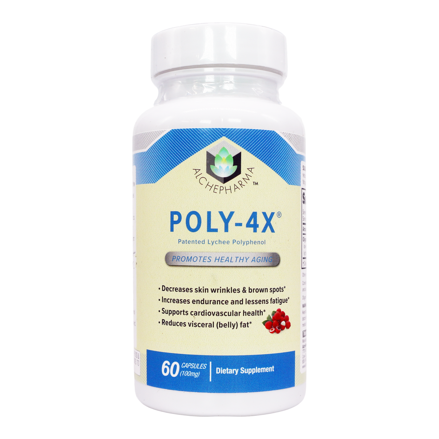 POLY-4X® Patented Lychee and Green Tea Polyphenol Original Oligonol® 100mg(60)-AlchePharma