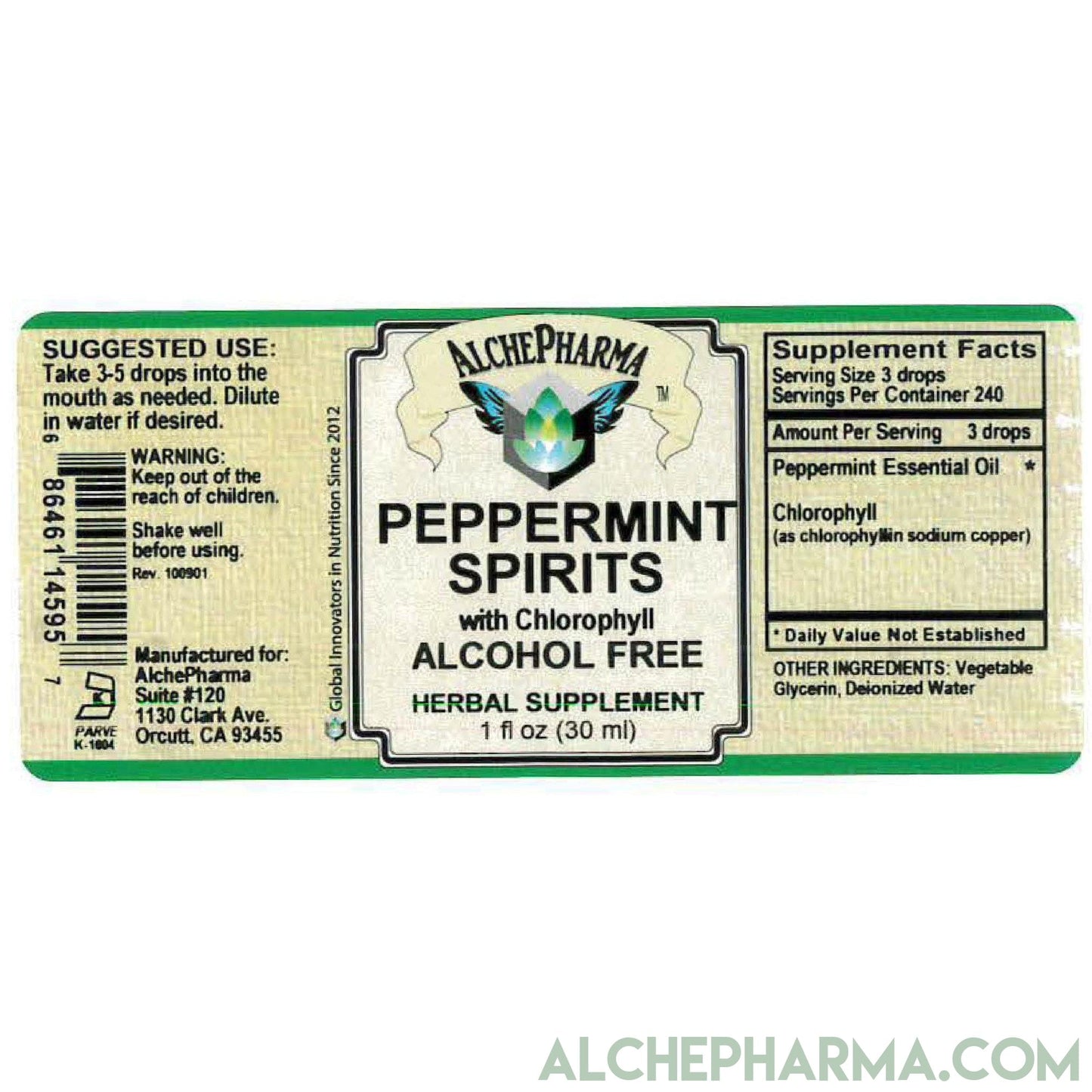 Peppermint Spirits- Peppermint Essential Oil, with Deodorizing Chlorophyll ( 240 Servings )-Digestion-AlchePharma