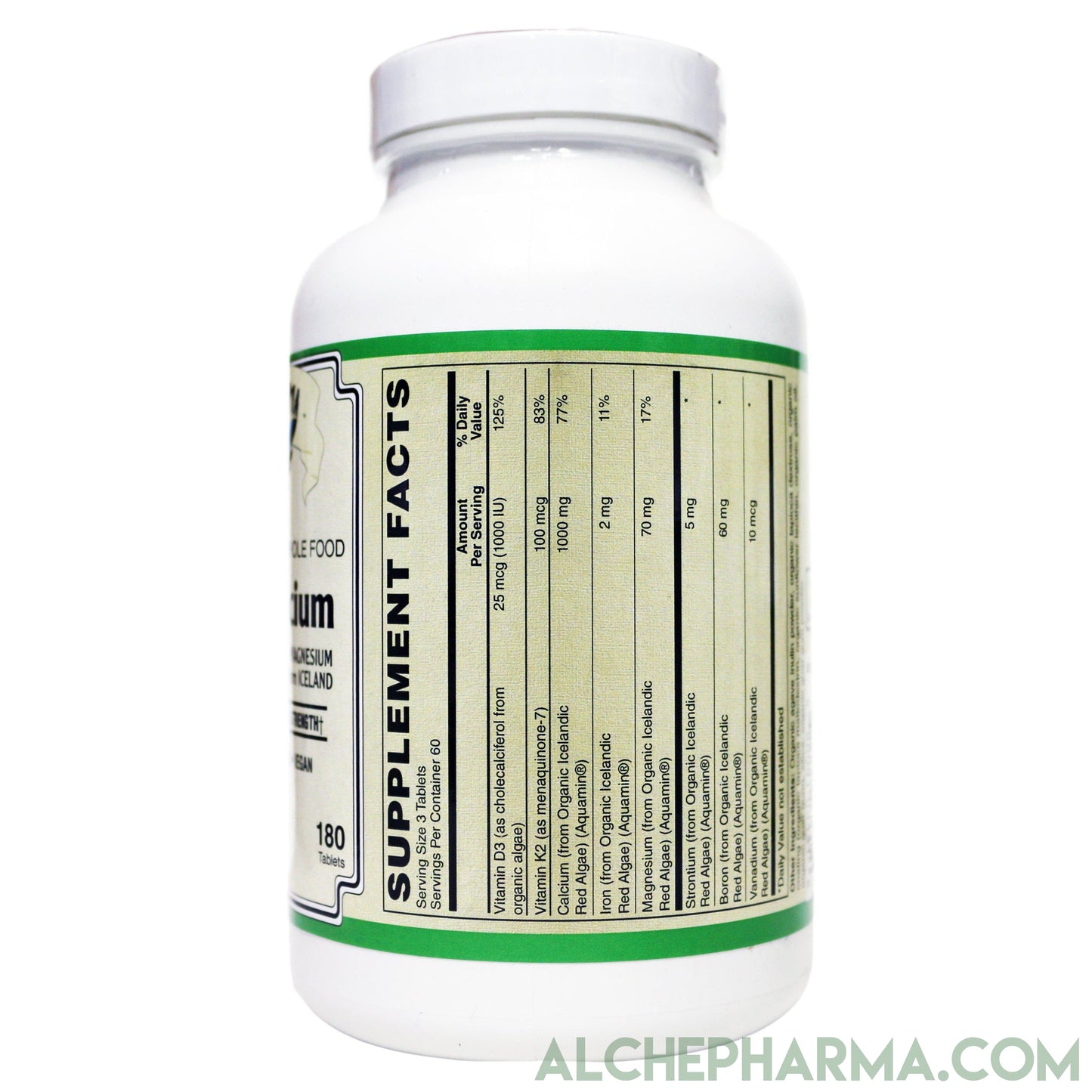 Plant Calcium ( Whole Food ) Certified Organic 1000mg. Elemental Calcium Per Serving-Mineral-AlchePharma