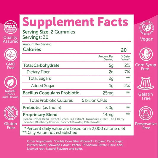 Probiotic + Prebiotic Gummies – Gut & Digestive Health – 60 Count