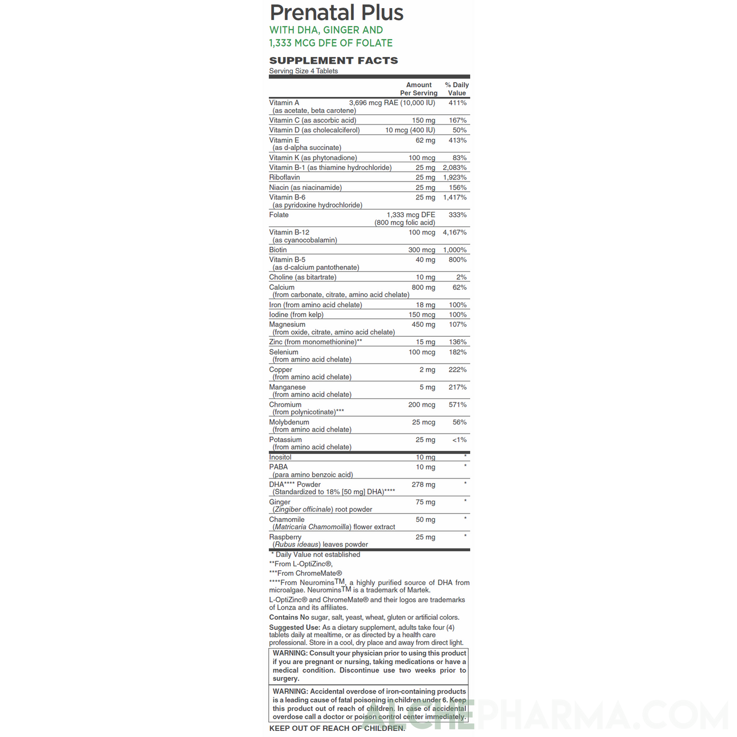 Prenatal Plus (Optimized) 4 tablet/day comprehensive formula-AlchePharma