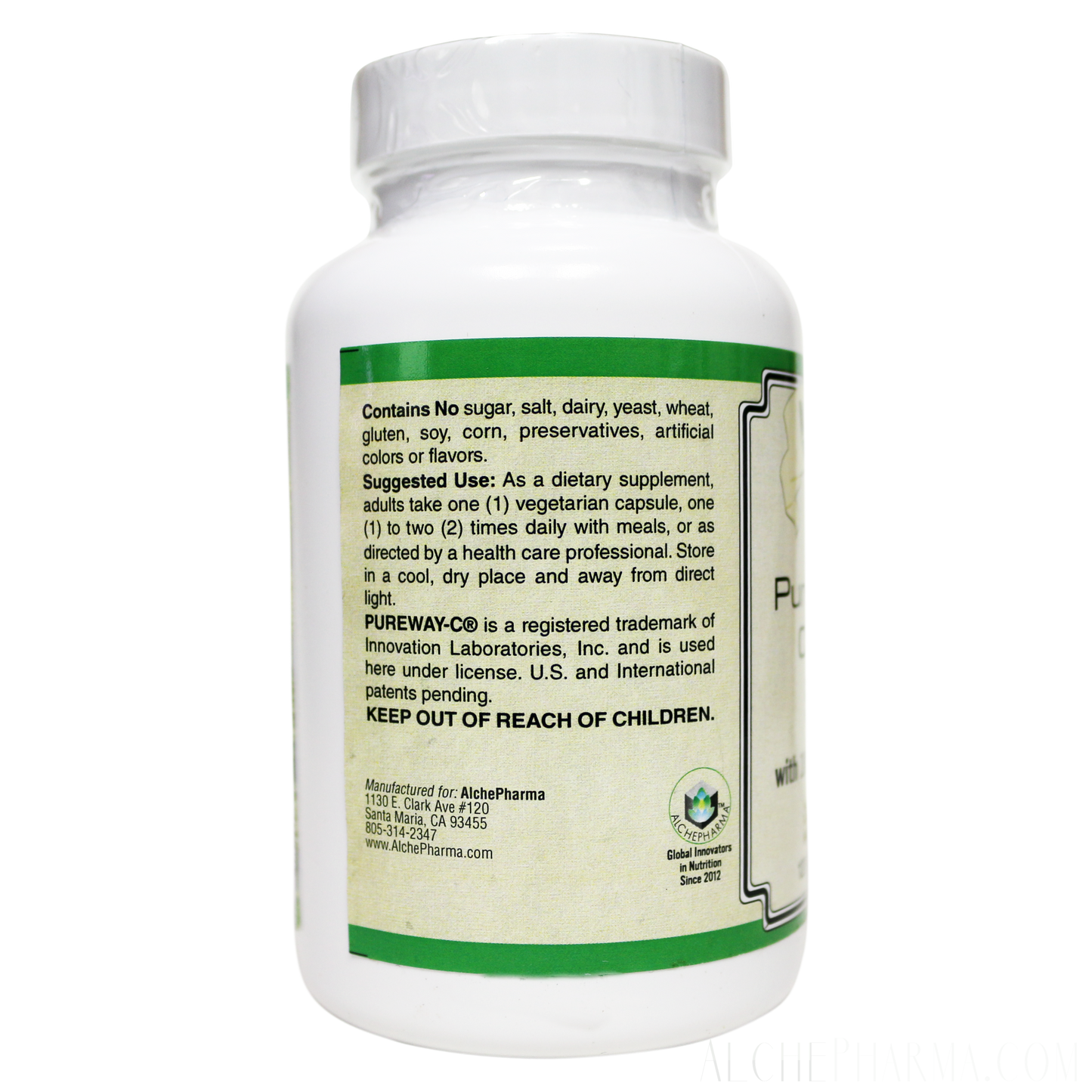 PureWay-C®( contains Vitamin C bound to lipid metabolites) - Non-Acidic 500 mg Caps-Anti-Oxidant-AlchePharma
