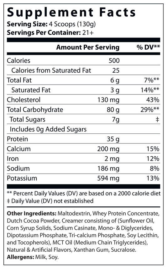 6lb Bulk Up! Mass Gainer Chocolate Milkshake w/Low Sugar
