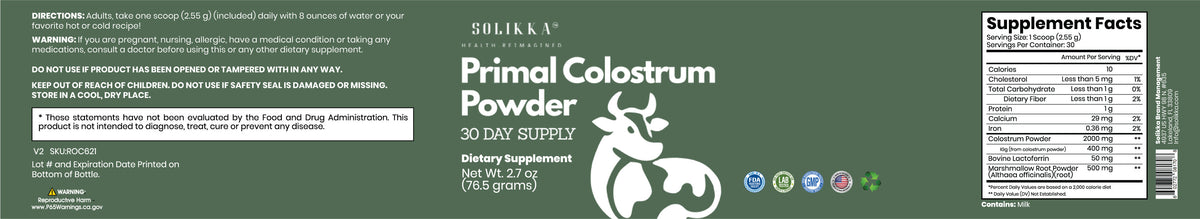 solikka Primal Colustrum Powder 76.5 Grams