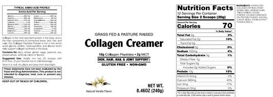 Collagen Creamer - Grass-Fed, Pasture Raised, Vanilla