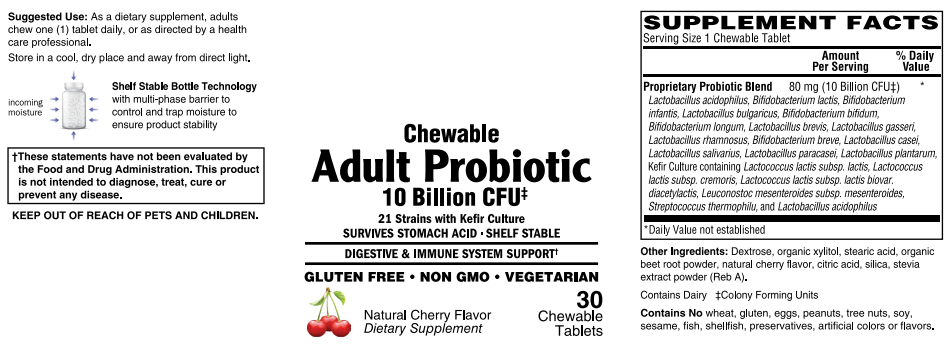 Adult Probiotic - 10 Billion CFU, Cherry Flavored - 30 Chewable Tablets
