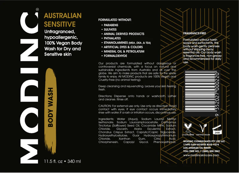 Australian Sensitive - Body Wash - Unfragranced, Hypoallergenic - 11.5 Fl. Oz.