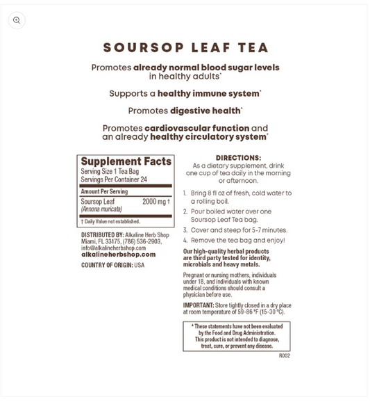 Soursop Leaf Supplement Tea - 24 Tea Bags