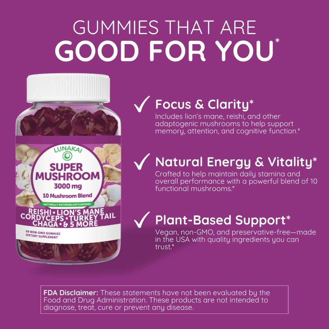 "Lunakai Super Mushroom Gummies 60 Count