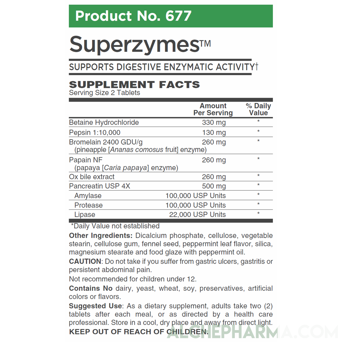 Superzymes™- Digestive Support Multi-Enzyme Formula ( High Strength Amylase, Protease, Lipase ) Formulae-Digestion-AlchePharma