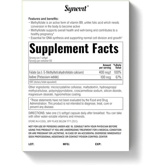 Synfoline - Methyl Folate & Iodine Complex - 60 Softgels-Vitamins-AlchePharma