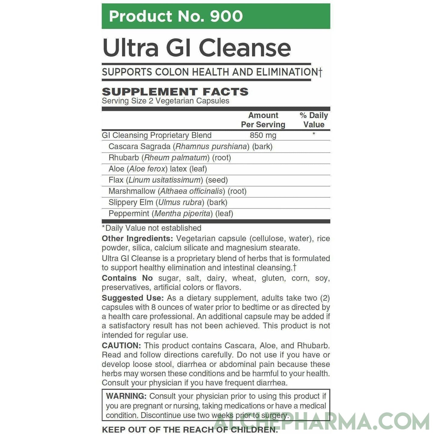 ULTRA GI CLEANSE (No Harsh Laxatives) w/ demulcent and carminative properties that soothe the mucosal lining.-cleanse-AlchePharma