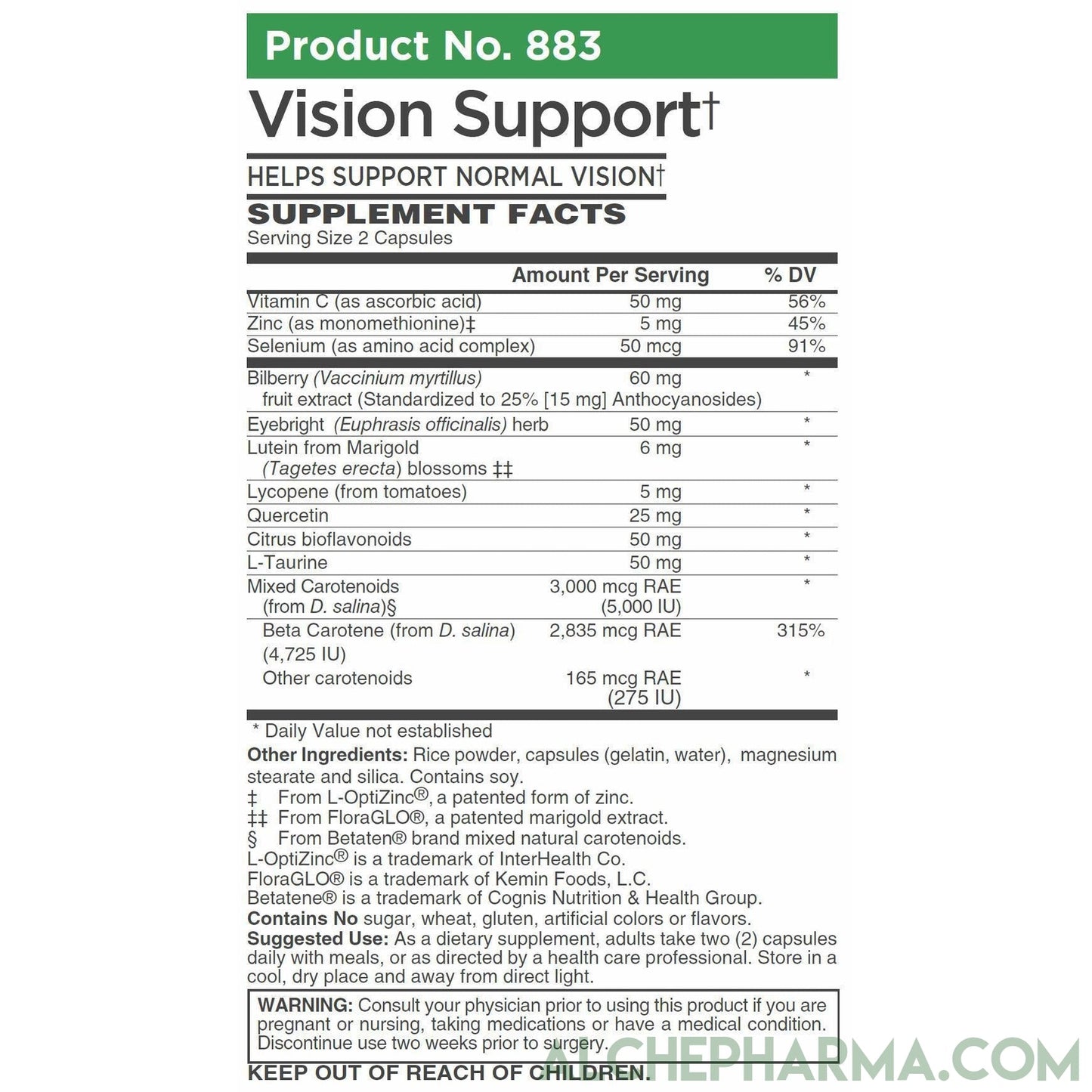 Vision Support- w/ Patented FloraGLO®, Betatene® & L-OptiZinc® ( Professional Formula )-Vision-AlchePharma
