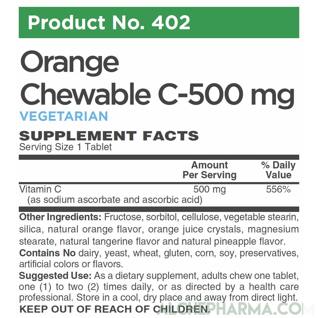 Vitamin C Chewable (Sodium Ascorbate / Ascorbic Acid Combo ) for a Non Acidic 500 mg high quality chewable tablet-Vitamin-AlchePharma
