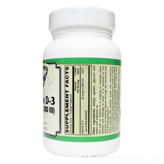 Vitamin D-3 25 mcg (1,000 IU) from Lanolin in a base of Safflower oil-Vitamins & Supplements-AlchePharma