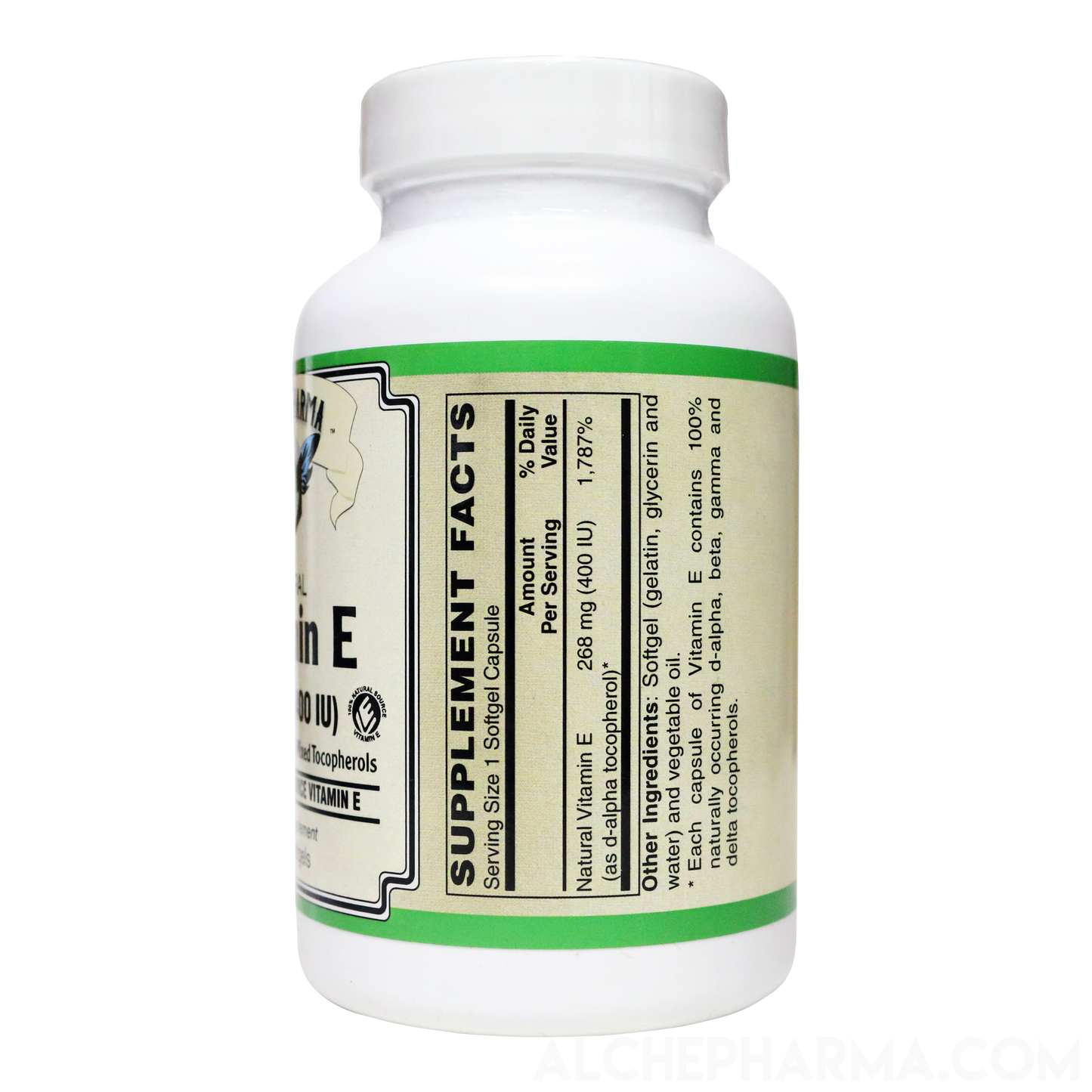 Vitamin E 268 mg (400 IU) 100% Natural Mixed Tocopherols D-Alpha form-AlchePharma