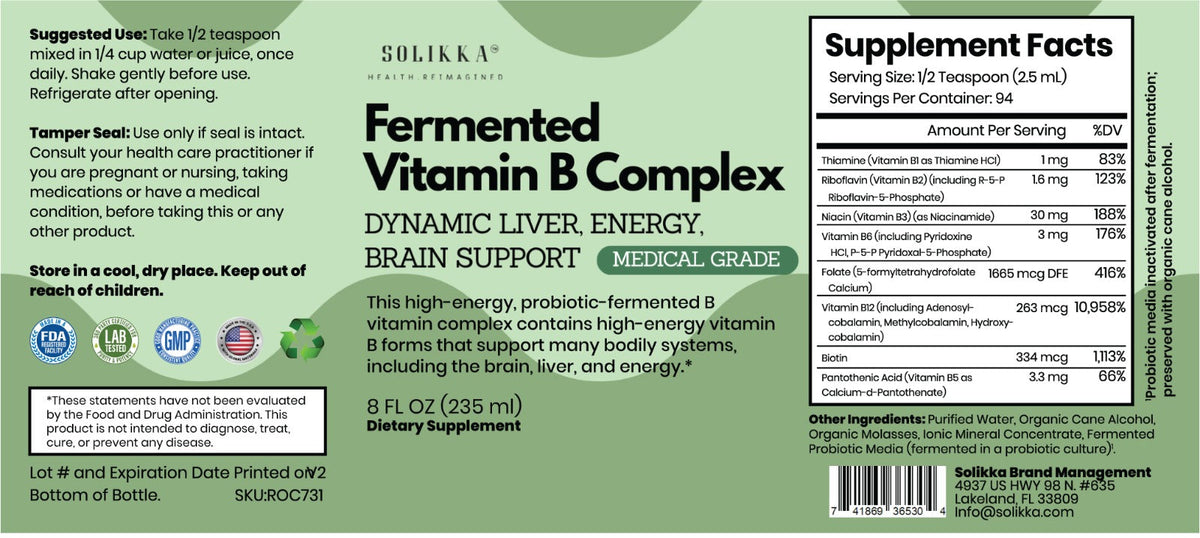 solikka Fermented Vitamin B Complex 8 Fl. Oz. Medical Grade