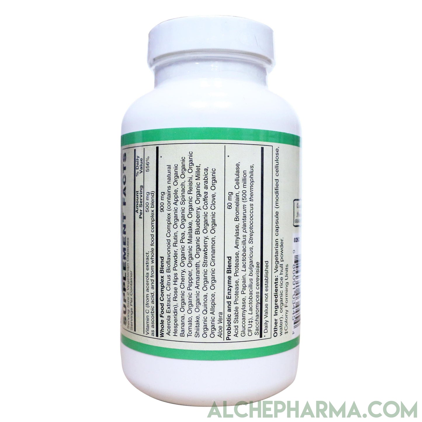 Whole Food Vitamin C ( Acerola Extract, Whole Food Blend ) 500mg = 2caps - Vegan-Anti-Oxidant-AlchePharma