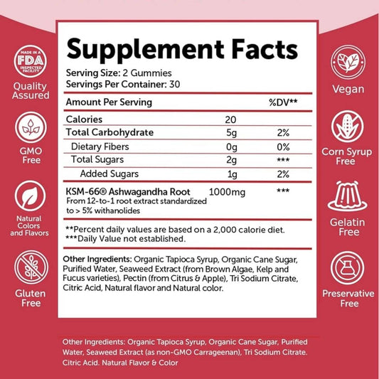 Ashwaganda Extract Gummies Strawberry 60 count