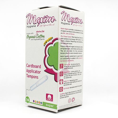 Maxim® 100% Certified Organic Cardboard Applicator Tampon, Super, 14 Count